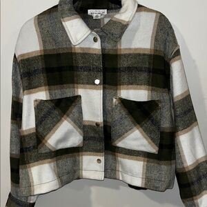 Women's Checkered Utility Jacket - Black, White, Brown